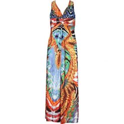 Sukienka ze wzorem. Szare sukienki damskie SUNSHINE, na co dzień, z aplikacjami, sportowe, bez kołnierzyka, bez rękawów, maxi, proste. W wyprzedaży za 74,95 zł.