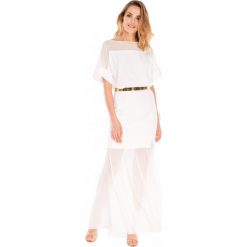 Elegancka biała sukienka maxi L'AF GLAM GL SHARON. Białe sukienki damskie L'AF GLAM, na wiosnę, s, w paski, z szyfonu, eleganckie, z dekoltem na plecach, z krótkim rękawem, krótkie, mini. Za 999,00 zł.