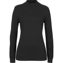 Sweter ze stójką, z bawełny z kaszmirem bonprix czarny. Czarne swetry damskie bonprix, bez wzorów, z bawełny, bez rękawów, bez kaptura. Za 99,99 zł.