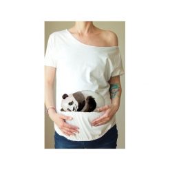 Biały ciążowy oversize tshirt panda. Białe t-shirty damskie One mug a day, s, z nadrukiem, z bawełny, bez kołnierzyka, z krótkim rękawem. Za 71,20 zł.