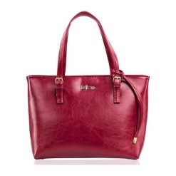 SKÓRZANA SHOPPERKA GOLD LUNA BORDOWA. Czerwone torby damskie na zakupy marki FeliceGold, w paski, z bawełny, na ramię. Za 399,00 zł.