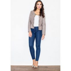 Mocca Kurtka z Eko-Skóry z Baskinką. Kurtki damskie Molly.pl, na lato, s, bez wzorów, ze skóry, eleganckie, bez kaptura. Za 133,90 zł.