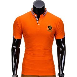 Koszulka męska polo z nadrukiem S849 - pomarańczowa. Pomarańczowe koszulki męskie Ombre Clothing, s, z nadrukiem, polo, bez rękawów. Za 24,99 zł.