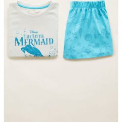 Mango Kids - Piżama dziecięca Ariel 110-164 cm. Białe piżamy dziewczęce Mango Kids, z nadrukiem, z bawełny, z krótkim rękawem. W wyprzedaży za 49,90 zł.
