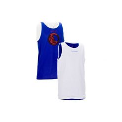 KOSZULKA DWUSTRONNA JR. Niebieskie bluzki sportowe damskie marki TARMAK. Za 49,99 zł.