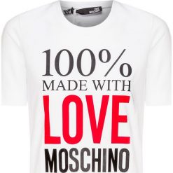 T-shirt LOVE MOSCHINO. Białe bluzki damskie Love Moschino, s, z nadrukiem, z bawełny, z okrągłym kołnierzem, bez rękawów. W wyprzedaży za 218,00 zł.