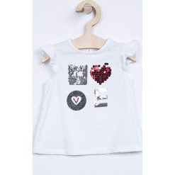 Blukids - Top dziecięcy 74-98 cm. Szare bluzki dziewczęce z nadrukiem marki Blukids, z bawełny, z okrągłym kołnierzem, z krótkim rękawem. W wyprzedaży za 39,90 zł.
