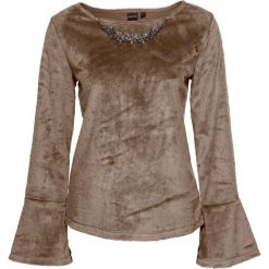 Sweter z łańcuszkiem bonprix beżowy melanż. Brązowe swetry klasyczne damskie bonprix, z dekoltem w łódkę. Za 79,99 zł.