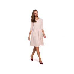 Sukienka rozkloszowana K010. Szare sukienki damskie Makover, s, bez wzorów, eleganckie, z klasycznym kołnierzykiem, bez rękawów, midi, rozkloszowane. Za 195,00 zł.