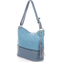 Torebki klasyczne damskie: Skórzana torebka w kolorze błękitnym – 50 x 35 x 12 cm
