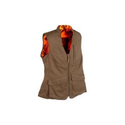 Kamizelka myśliwska dwustronna 500 damska CAMO FLUO. Zielone kamizelki damskie SOLOGNAC, bez wzorów, z poliesteru, sportowe, bez kaptura. Za 219,99 zł.
