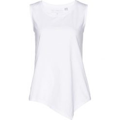 Długi top bonprix biały. Białe bluzki damskie bonprix, bez wzorów, z asymetrycznym kołnierzem. Za 37,99 zł.
