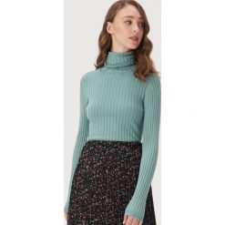 Prążkowany sweter z golfem - Turkusowy. Niebieskie golfy damskie Sinsay, s, bez wzorów, prążkowane, bez rękawów. Za 49,99 zł.