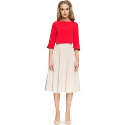 RACHELE Rozkloszowana spódnica z kontrafałami - beżowa. Brązowe spódniczki damskie Stylove, s, z elastanu, eleganckie, rozkloszowane. Za 119,00 zł.