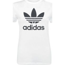 Adidas Trefoil Tee Koszulka damska biały/czarny. Czarne bluzki damskie marki Adidas, xxl, z nadrukiem, z okrągłym kołnierzem. Za 79,90 zł.