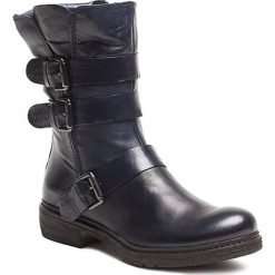 Buty zimowe damskie: Skórzane botki w kolorze niebieskim