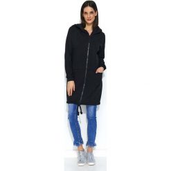 Czarna Długa Bluza na Suwak z Kapturem. Czarne bluzki damskie Molly.pl, uniwersalny, bez wzorów, z długim rękawem, długie, z kapturem. Za 184,90 zł.
