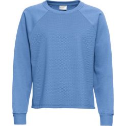 Bluza z połyskującego materiału bonprix niebieski. Niebieskie bluzy damskie bonprix, bez wzorów, bez rękawów, bez kaptura. Za 32,99 zł.