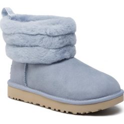 Buty UGG - W Fluff Mini Quilted 1098533 Fha. Niebieskie kozaki damskie Ugg, na zimę, ze skóry. W wyprzedaży za 699,00 zł.