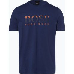 BOSS - T-shirt męski – Tiburt 98, niebieski. Niebieskie t-shirty męskie Boss, s, z napisami, z podwójnym kołnierzykiem. Za 249,95 zł.