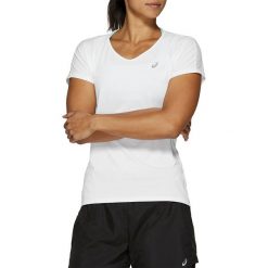 Koszulka Asics V-Neck SS Top W Biała. Białe topy damskie Asics, bez wzorów, z tkaniny, bez kołnierzyka. Za 89,99 zł.