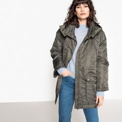 Parki damskie: Parka oversize na suwak, z kapturem
