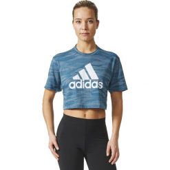 Topy sportowe damskie: Adidas Koszulka damska AEROKNIT CROP T niebieska r. L (BQ5793)