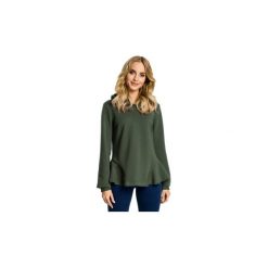 Bluzy damskie: Bluzy Moe M345 Bluza z kapturem i ozdobnymi falbankami po bokach - militar