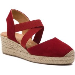 Espadryle UNISA - Cele 19 Ks Dark Red Ksde Ss. Czerwone espadryle damskie Unisa, bez wzorów, ze skóry, bez obcasa, na obcasie. Za 349,00 zł.