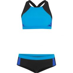 Bikini z biustonoszem bustier (2 części) bonprix czarno-turkusowy. Czarne stroje kąpielowe damskie marki bonprix, bez wzorów, sportowe. Za 74,99 zł.