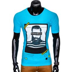 T-shirt męski z nadrukiem S994 - turkusowy. Niebieskie t-shirty męskie Ombre Clothing, s, z nadrukiem, bez kołnierzyka. Za 14,99 zł.