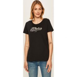 Liu Jo - T-shirt. Żółte bluzki damskie Liu Jo, s, z nadrukiem, z bawełny, casualowe, z okrągłym kołnierzem. W wyprzedaży za 129,90 zł.