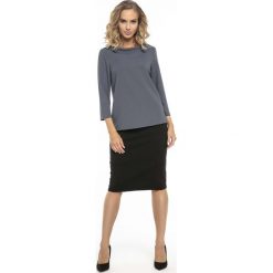 Elegancka Niebieska Bluzka z Kołnierzem Jackie Kennedy. Niebieskie bluzki damskie marki Molly.pl, s, bez wzorów, eleganckie, z golfem, z długim rękawem. Za 119,90 zł.