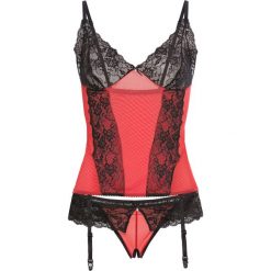 Top z paskami do pończoch + stringi "ouvert" (2 części) bonprix czarno-czerwony. Czarne pończochy i rajstopy bonprix. Za 74,99 zł.