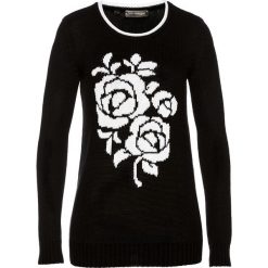 Sweter z żakardowym wzorem bonprix czarno-biały. Czarne swetry damskie bonprix, bez wzorów, z żakardem, bez rękawów, bez kaptura. Za 89,99 zł.