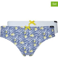 Figi (2 pary) w kolorze miętowo-granatowo-żółtym. Żółte majtki dziewczęce Skiny Girls. W wyprzedaży za 35,95 zł.
