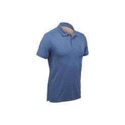 Koszulka polo trekkingowa TRAVEL 100 męska. Niebieskie koszulki męskie FORCLAZ, s, bez wzorów, z elastanu, bez rękawów. Za 59,99 zł.