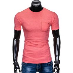 T-SHIRT MĘSKI BEZ NADRUKU S885 - KORALOWY. Pomarańczowe t-shirty męskie marki Ombre Clothing, s, z nadrukiem, z bawełny. Za 19,99 zł.