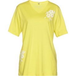 Długi shirt bonprix jasna limonka z nadrukiem. Żółte koszulki damskie bonprix, z nadrukiem, bez kołnierzyka, z długim rękawem. Za 34,99 zł.