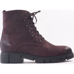 BOTKI DAMSKIE ACO 3431 BUR. Botki damskie ACORD, ze skóry, bez obcasa, na platformie, bez zapięcia. Za 289,00 zł.