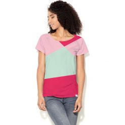Bluzki damskie: Colour Pleasure Koszulka damska CP-034 3 miętowo-różowo-malinowa r. XXXL-XXXXL
