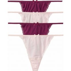 Stringi (4 pary) bonprix jeżynowo-pudrowy jasnoróżowy. Różowe stringi damskie bonprix, w koronkowe wzory, z elastanu. Za 21,96 zł.
