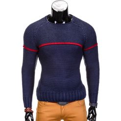 SWETER MĘSKI E102 - GRANATOWY. Niebieskie swetry klasyczne męskie marki Inny, s, klasyczne, z klasycznym kołnierzykiem. Za 45,00 zł.