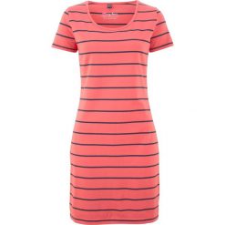Sukienka shirtowa ze stretchem, krótki rękaw bonprix koralowo-ciemnoniebieski w paski. Czerwone sukienki damskie bonprix, w paski, bez kołnierzyka, z krótkim rękawem, krótkie, mini. Za 34,99 zł.