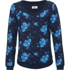 Bluza z nadrukiem, długi rękaw bonprix ciemnoniebieski z nadrukiem. Niebieskie bluzy z nadrukiem damskie bonprix, z długim rękawem, długie. Za 54,99 zł.