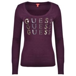 Guess Damski Sweter Laine Logo Pullover Sweater Wine (Rozmiar S). Brązowe swetry klasyczne damskie marki Guess, s, z aplikacjami. W wyprzedaży za 292,00 zł.