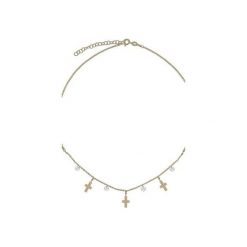 Srebrny pozłacany naszyjnik choker z krzyżykami i cyrkoniami. Żółte naszyjniki damskie marki Atdiament, z cyrkonią, srebrne. Za 109,00 zł.
