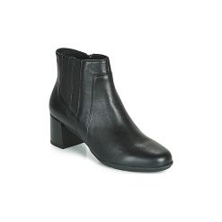 Botki Geox D NEW ANNYA MID. Czarne botki damskie Geox, bez obcasa, bez zapięcia. W wyprzedaży za 384,30 zł.