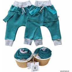 Spodnie niemowlęce: Spodnie baggy szelki + kangurek 2 pack aqua
