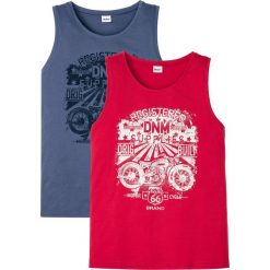 Tank top (2 szt.) bonprix indygo + czerwony. Niebieskie t-shirty męskie bonprix, s, z nadrukiem, bez kołnierzyka. Za 55,98 zł.